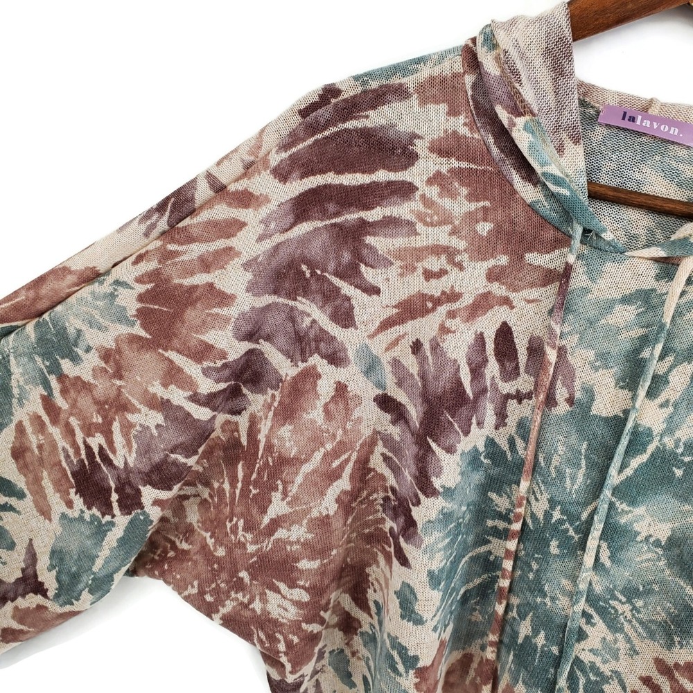 Lalavon Tie Dye Crop Hoodie Dolman Sleeve Lightweight Boho Pullover M - Picture 5 of 8